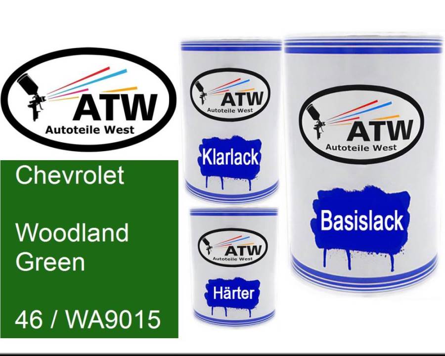 Chevrolet, Woodland Green, 46 / WA9015: 500ml Lackdose + 500ml Klarlack + 250ml Härter - Set, von ATW Autoteile West.